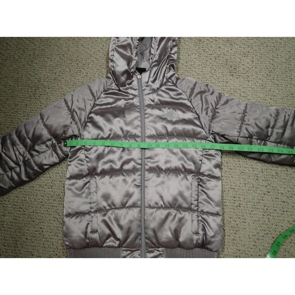 The North Face Puffer Jacket Girls Large 14/16 Silver Good Hooded Insulated Coat